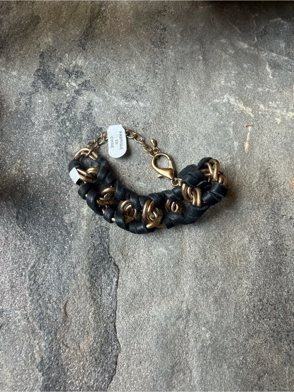 New🌟Free People-Stylish Black and Gold Braided Leather Bracelet